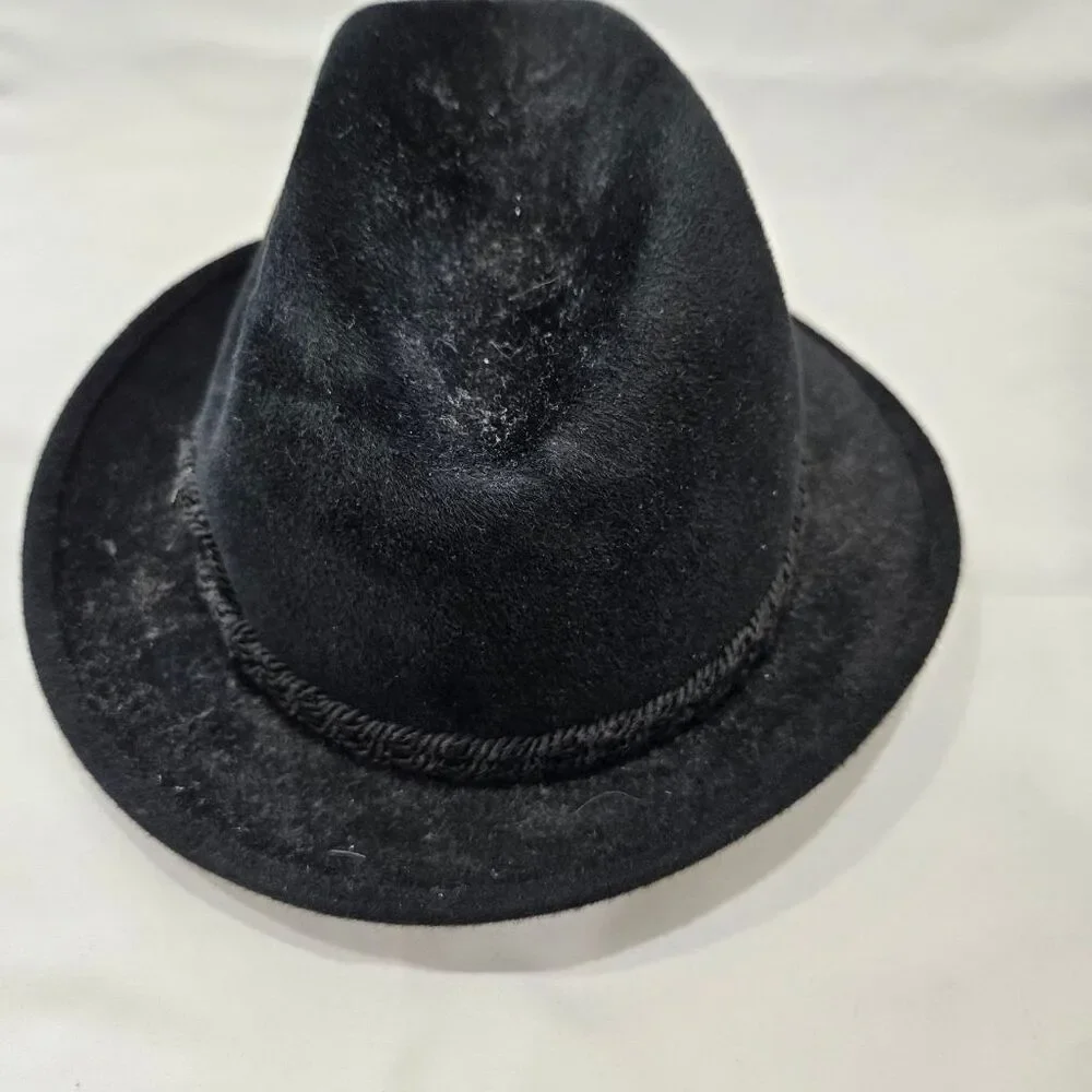 Stetson Sovereign Black Fur Felt Fedora Hat Braided Band Size 7 3/8 59cm